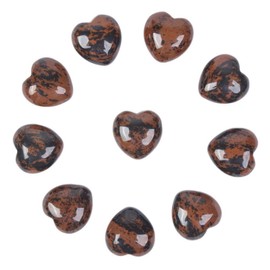 Justinstones Natural Mahogany Obsidian Gemstone Healing Crystal 0.8" Mini Puffy Heart Pocket Stone Iron Gift Box (Pack of 10)