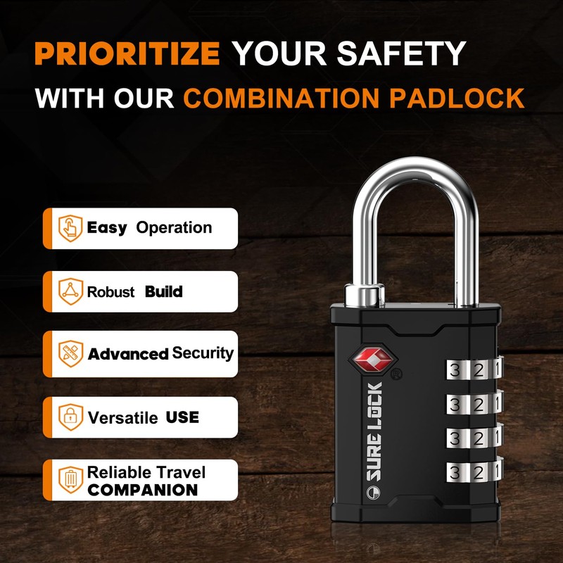 SURE LOCK TSA Accepted Heavy Duty Big Combination Luggage Padlock