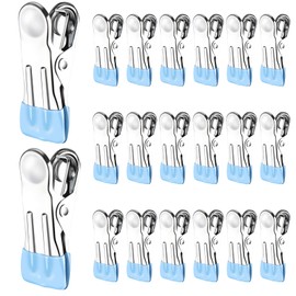 TamBee Clothes Pegs For Washing Line Pegs Stainless Steel Laundry Pegs Clothes Pins Clips Strong Metal Clothes Pegs Storm Pegs for Clothes Jeans Socks Towel Photos, Pack of 20(Light Blue)