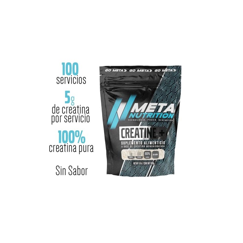 Meta Nutrition Creatina Monohidratada Micronizada Pura. 500gr, 100 Porciones. 100%