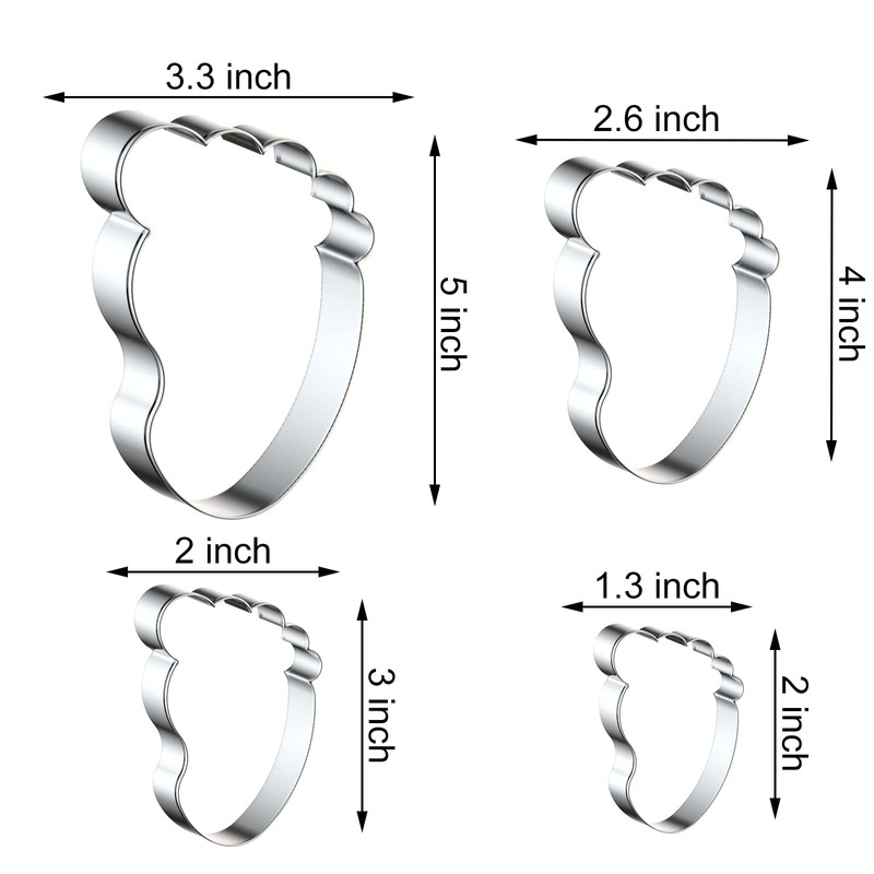 QAAQS Foot/Footprint/Baby Foot Cookie Cutter Set, 4 Piece, Stainless Steel