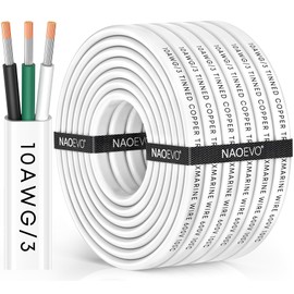 NAOEVO 10 Gauge Marine Wire, 10/3 Triplex Marine Electrical Cable, Waterproof/Insulated PVC/Oxygen-Free Tinned Copper 10 AWG Wire for Boat, Automotive, RV, Solar, LED, Trolling Motor (30FT)