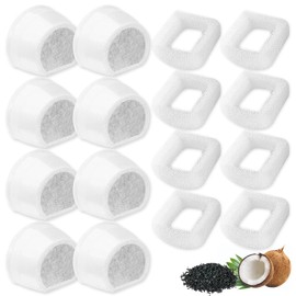 16 Pack Pet Fountain Replacement Carbon Filters, 8 Pcs Water Fountain Filters and 8 Pcs Replacement Foam for Multiple Ceramic and Stainless Steel Pet Fountains