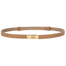 Women Thin Leather Belt Skinny Waist Belt with Adjustable Alloy Turn Lock Buckle for Dresses Dresses