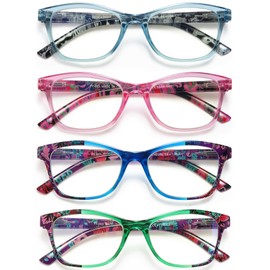 YTDBNS 4 Pack Reading Glasses for Women Men - Ladies Reading Glasses Blue Light Blocking Fashion Readers Computer Eyeglasses with Spring Hinge, 2.25