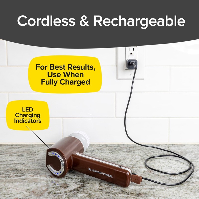 Horsepower Scrubber AS-SEEN-ON-TV Waterproof Rechargeable Handheld 350 RPM Includes 5