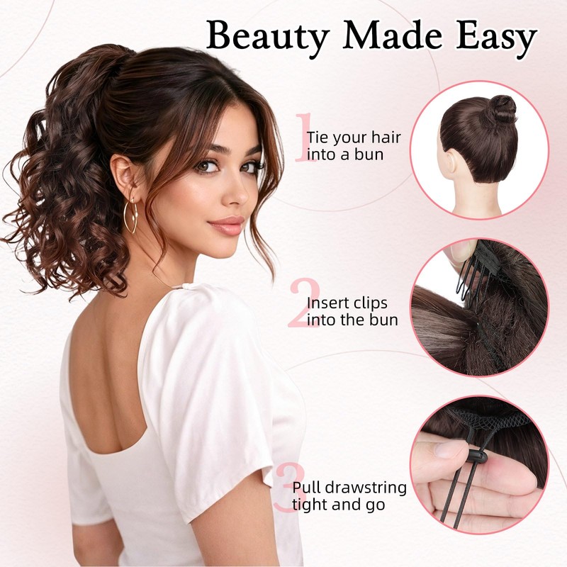 Curly Ponytail Extension, Drawstring Ponytail Hair Extension with 2 Clips,