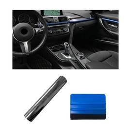 Dickno - 2 unidades de envoltura de fibra de carbono brillante 5D para coche, 8 x 60 pulgadas, rollo de película de vinilo para automóvil con raspador, calcomanía autoadhesivo para interior del