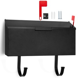 Yaocom Small Cast Wall Mount Mailbox for Outside Metal Mailbox with Newspaper Hooks Heavy Duty Rustproof Wall Mounted Mailbox Galvanized Steel Post Box Large Capacity 16” x 8.25” x 4.25” (Black)