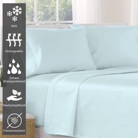 Pizuna 400 Thread Count Cotton Bed Sheet, 180 x 280 cm, Baby Blue, 100% Long Staple Cotton Bed Sheet, Soft Mako Satin, Bed Sheet without Elastic Band (100% Baby Blue Cotton Bed Sheet 180 x 280 cm)