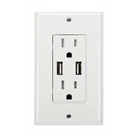 Globe Electric 78147 2-Outlet Child Safe Shock Guard Receptacle, 2 Fast Charging USB Ports, 3.1A Combined, AC Receptacle 15A 125V