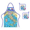 Generico Set apron + 2 potholders cotton fabric Italy map