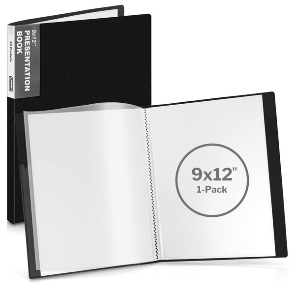 Dunwell 9x12 Presentation Book - (Black), 24-Pocket Binder with Plastic