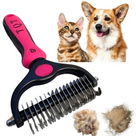 TQT Pet Grooming Brush - Double Sided Shedding and Dematting Undercoat Rake Comb for Dogs and Cats, No More Nasty Shedding or Flying Hair:_Pink