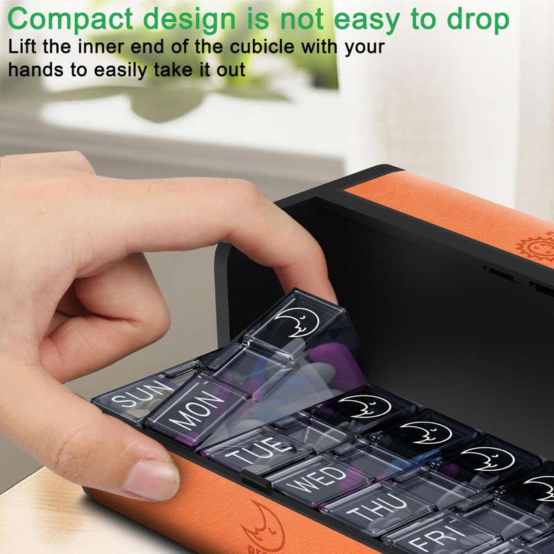 TOMSKYE Portable Pill Case, Large Capacity, 1 Week, 2 Times