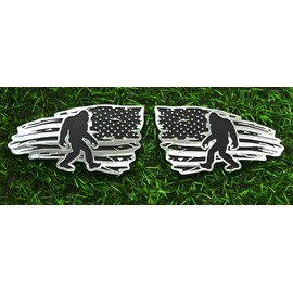 Pair Sasquatch USA American Flag Decal Sticker 3D Left and Right Badge Emblems Compatible with UniversityTruck Car Motorcycle New (Chrome Black)