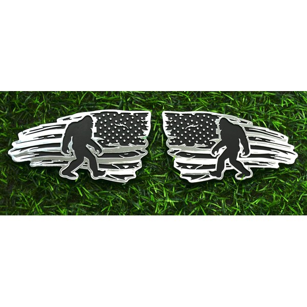Pair Sasquatch USA American Flag Decal Sticker 3D Left and