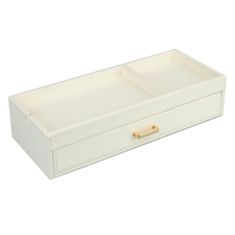 HofferRuffer Valet Jewelry Tray Organizer with Drawer, Faux Leather Storage