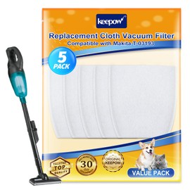 KEEPOW Vacuum Filters Compatible with Makita T-03193 Replacement Vacuum Filter Cloth for XLC02 LC01 BCL180 443060-3 Vacuums, 5 Pack