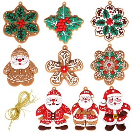 Paquete de 9 adornos de Navidad de copo de nieve de pan de jengibre de Papá Noel para decoración de árbol de Navidad, decoraciones de Navidad