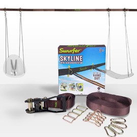 Swurfer Skyline Tree Swing Hanging Kit – Heavy Duty, Weather Resistant, Swing Line to Hang Multiple Swings, Span Up to 40 Feet, Includes 4 Adjustable Locking Anchors & Carabiners, Easy Installation