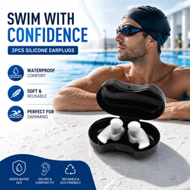 Reusable Silicone Swimming Earplugs for Water Sports – Waterproof Ear Plugs for Swim, Surf & Shower