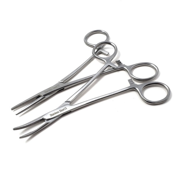 Combination of 2 Chrome Mosquito Hemostat Forceps 5" Curved +