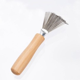 SunHer Hair Brush Cleaner Tool - Mini Hair Dirt Remover Brush with Metal Wire Rake Wooden Handle for Home and Salon Use