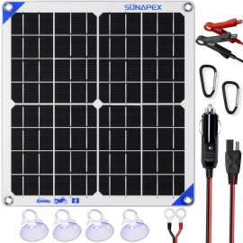 SUNAPEX Solar Battery Charger Maintainer, 20W 12V Portable Waterproof Solar Panel