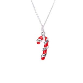 jewellerybox Sterling Silver Candy Cane CZ Red Necklace - 18 + 2 Inches, Sterling Silver, Cubic Zirconia
