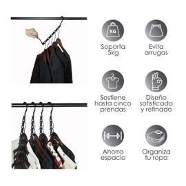 Set de 10 Perchas Magicas para ahorrar espacio, Ganchos Para Ropa Multiple Ahorra Espacio, Organizador de perchas para guardarropa, Ganchos Organizadores de ropa en cascada, multifuncionales.