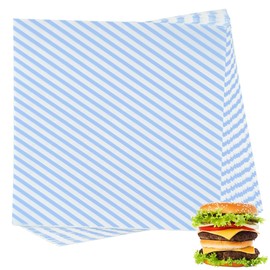 Suiwen 200 Sheets Blue and White Striped Food Wrapping Paper, Dry Waxed Deli Paper, Paper Liners for Plastic Food Basket, Bread and Sandwich Wrap Paper (12''x12'') (Blue/White)…