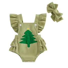 YINGISFITM My First Christmas Baby Girl Outfit Newborn Xmas Bubble Romper Infant Jumpsuit Cute Baby Girl Clothes (Green, 0-3 Months)