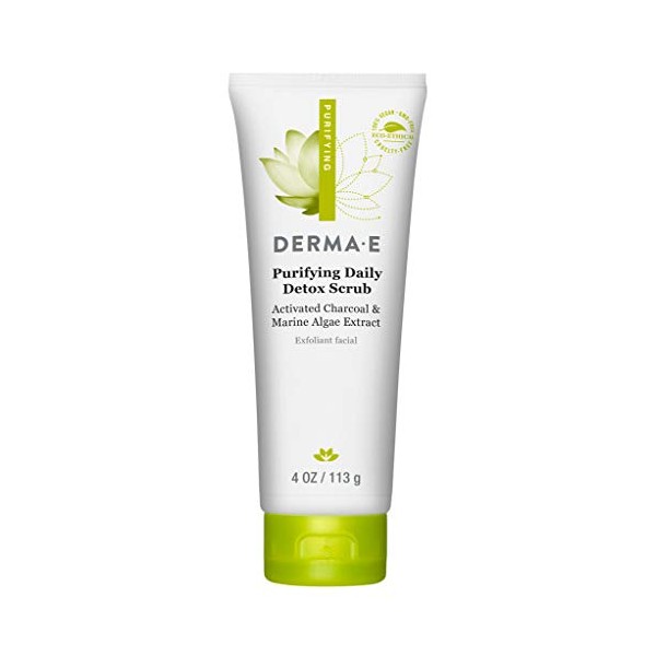 DERMA E Purifying Daily Facial Detox Scrub with Activated Charcoal and Seaweed Extract –Exfoliating Face Scrub Cleanses, Smooths and Brightens, 4oz