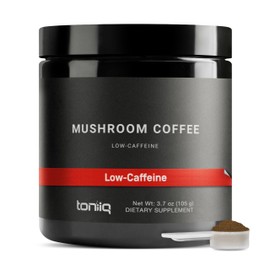 Toniiq Low-Caffeine Mushroom Coffee - Ultra High Potency 10:1 Concentrated Extract - Colombian Sourced Beans with 10 Mushroom Blend, Lion's Mane & Cordyceps - Functional Coffee Alternative