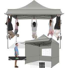 COBIZI 10x10 Pop Up Canopy Tent with Awning,Heavy Duty Canopy UPF 50+ All Season Wind Waterproof Commercial Outdoor Street Vendors Party Tents for Parties Canopy with Carry Bag(10 x 10 ft Gray)