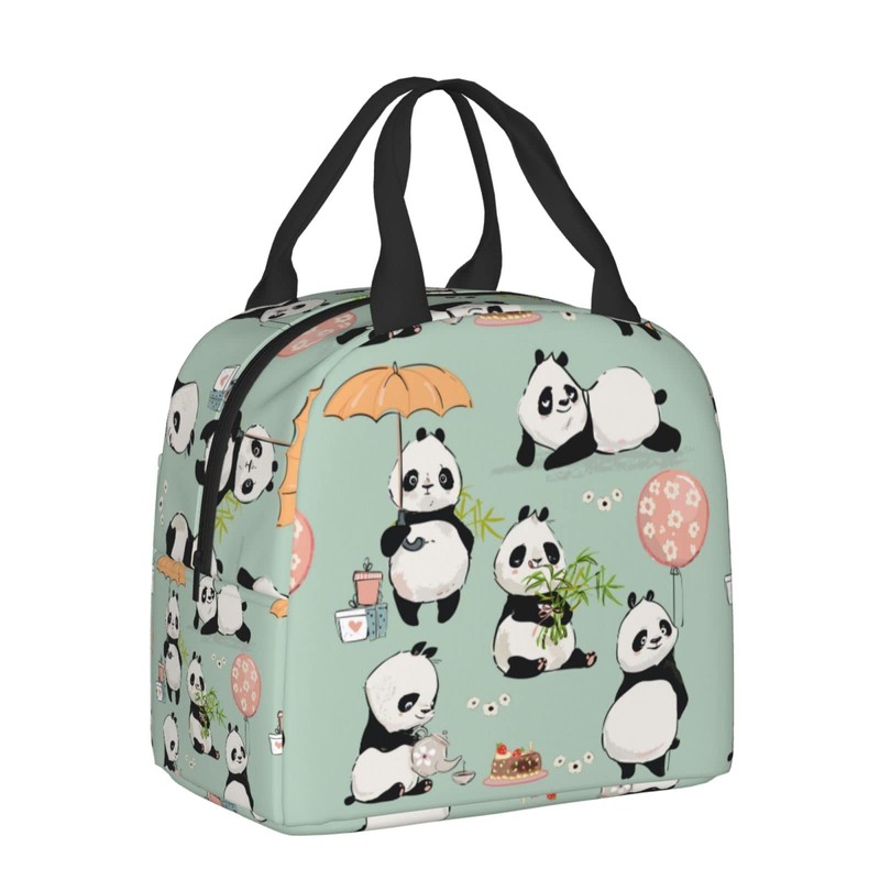 JIMOWANG Panda Portable Lunch Bag Compact Tote Bag Reusable Lunch