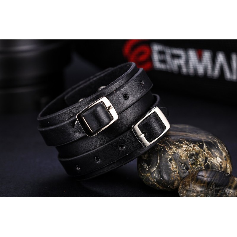 JewelryWe Wide Strap Leather Cuff Wrap Gothic Wristband Bracelet -