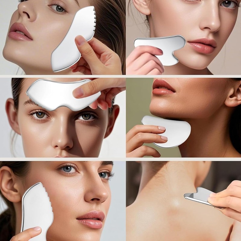 Kit de 4 Gua Sha Facial de Acero Inoxidable Con