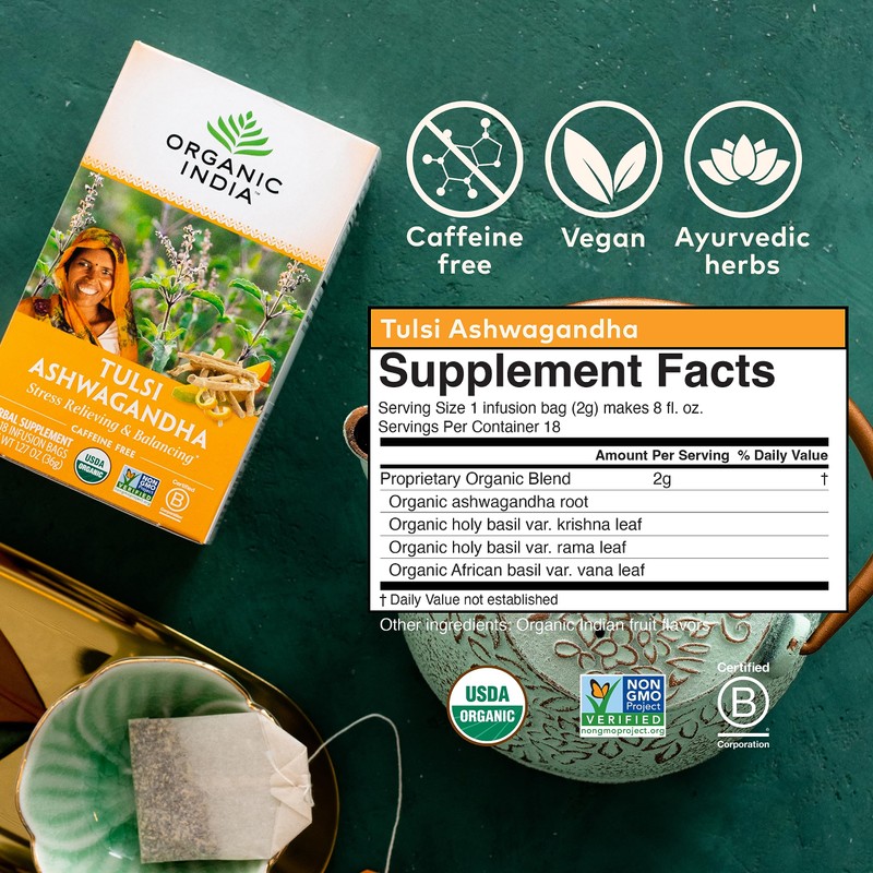 ORGANIC INDIA Calming Tulsi Ashwagandha Herbal Tea - Holy Basil