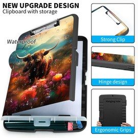 Clipboard with Storage -BFDHGQZC High Capacity Plastic Nursing Clipboards with Pen Holder Clipboard with File Folder Storage with Heavy Duty Clips for Teacher,Doctor,Offices,Cow in Colorful Flower