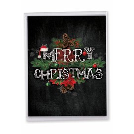 The Best Card Company Jumbo Christmas Greeting Card 8.5 x 11 Inch with Envelope (1 Pack) Big, Jumbo Merry Christmas Holiday Chalk And Roses J2358FXSG