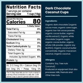 ChocXO Dark Chocolate Coconut Cups, 85% Cacao, 3g Sugar per Serving, Kosher, Keto, USDA Certified Organic, Gluten Free & Non-GMO, 3.45 Ounce (Pack of 6)