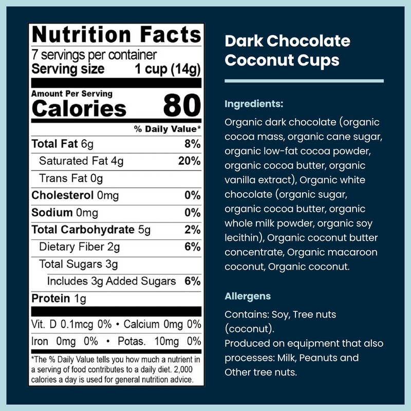 ChocXO Dark Chocolate Coconut Cups, 85% Cacao, 3g Sugar per