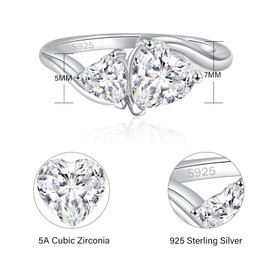 Elspeth Sterling Silver Engagement Rings Double Heart Designed, Simulated 1.7 CT Diamond Promise Bridal Ring, Eternity Rings Gift for Women/Mom/Wife/Girlfriend Size 9