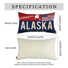 Doraloko Alaska Throw Pillow Cover 12x20 Set of 2, Alaska Decor Gift Souvenir, American Flag License Plate Lumbar Pillowcase, Greetings from The Last Frontier(AK, USA) - Cushion Case Sham, No Inserts