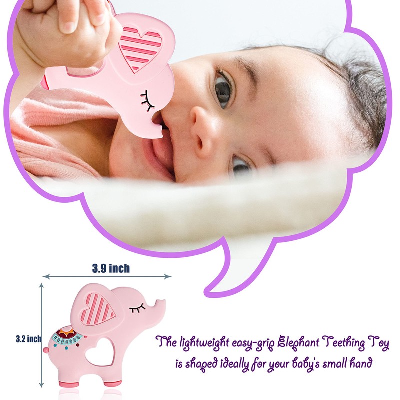 Bigspinach Soft Pink Elephant Teether Toy for Babies 3-6/6-12 Months