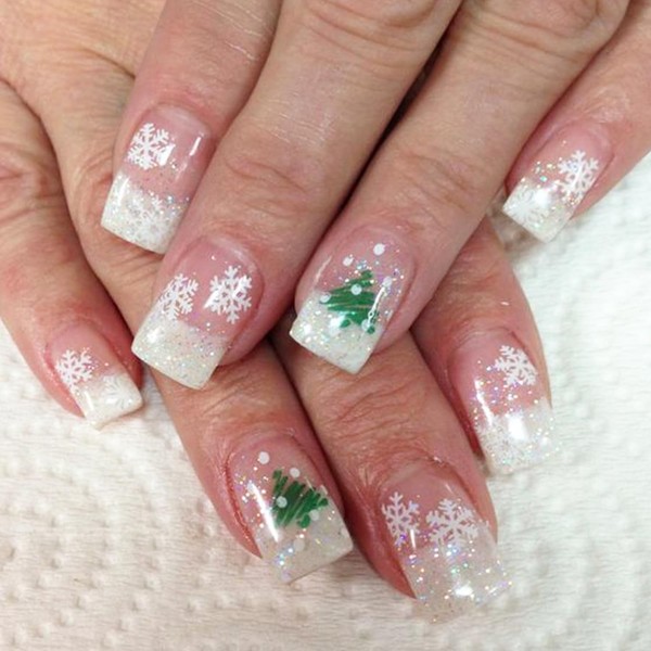 24 Pcs Christmas Press on Nails Short Square French Tip