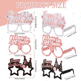 Lenwen 36 Pieces 21st Birthday Party Decoration Paper Eyeglasses Pink 21st Birthday Sunglasses 21st Happy Birthday Photo Booth Props Supplies for Her Birthday Party Girls Women Party Favors Decors