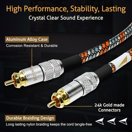 Premium Subwoofer Cable, Braided Audiophile OFC 4.5m / 14.7FT RCA Subwoofer Cable for Home Theaters, Cars, RCA Subwoofer Audio Cable with with Gold-Plated Connectors for Audio System Enhance Bass